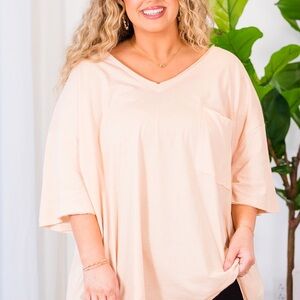 Zenana Light Pink V-Neck High Low Slit Top – Size L